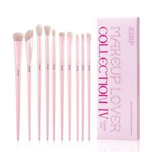 Jessup 10Pieces T496 Pink Premium Vegan Blending Face Brush Set